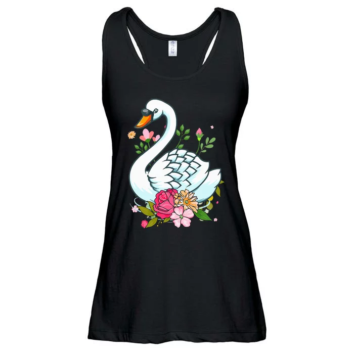 Cool Swan For   Swans Floral Waterfowl Bird Flower Ladies Essential Flowy Tank