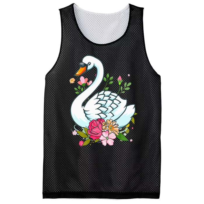 Cool Swan For   Swans Floral Waterfowl Bird Flower Mesh Reversible Basketball Jersey Tank