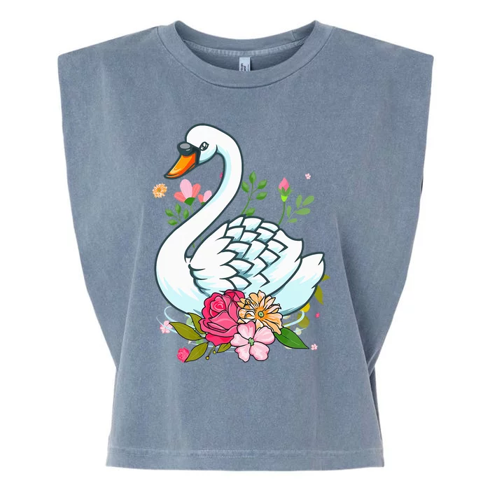 Cool Swan For   Swans Floral Waterfowl Bird Flower Garment-Dyed Women's Muscle Tee