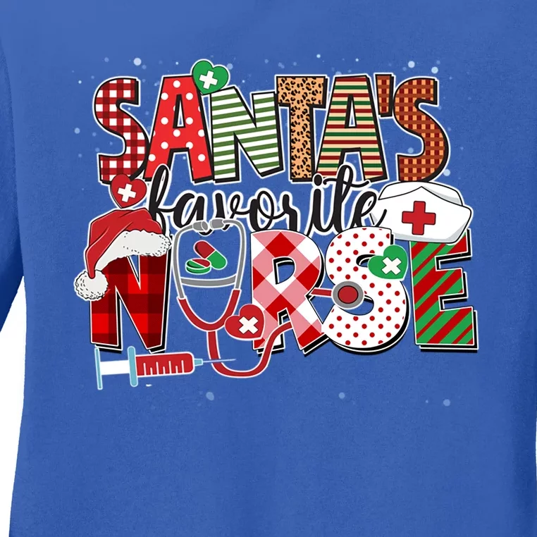 Christmas Santas Favorite Nurse Red Plaid Matching Nurse Gift Ladies Long Sleeve Shirt