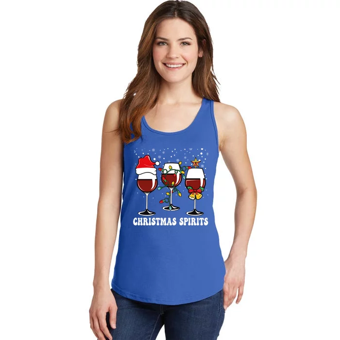 Christmas Spirits Funny Glasses Of Wine Santa Hat Reindeer Gift Ladies Essential Tank