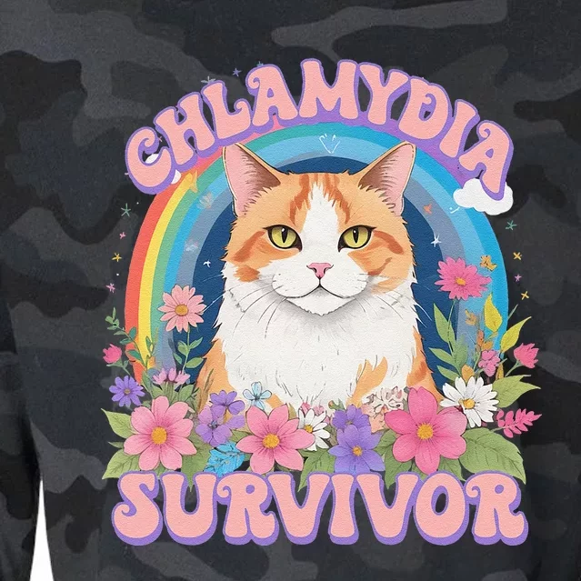 Chlamydia Survivor Funny Cat Meme Cropped Pullover Crew