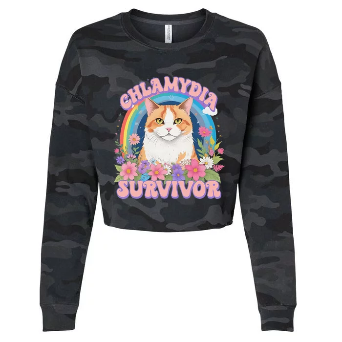 Chlamydia Survivor Funny Cat Meme Cropped Pullover Crew