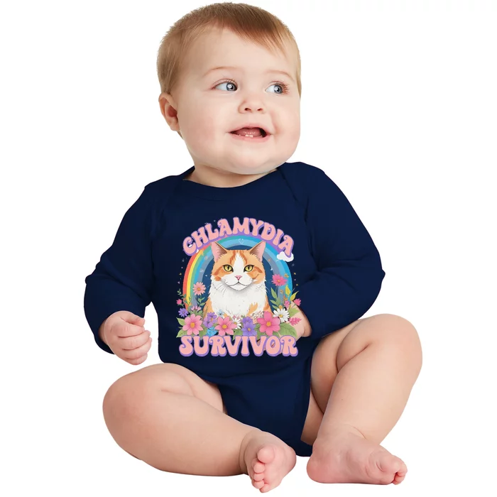 Chlamydia Survivor Funny Cat Meme Baby Long Sleeve Bodysuit