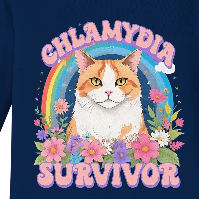 Chlamydia Survivor Funny Cat Meme Baby Long Sleeve Bodysuit