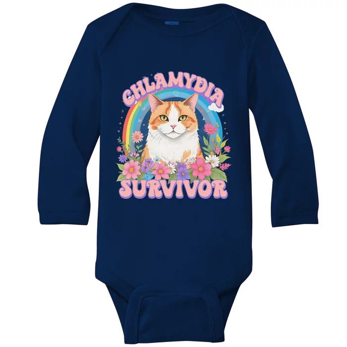 Chlamydia Survivor Funny Cat Meme Baby Long Sleeve Bodysuit