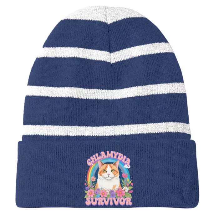 Chlamydia Survivor Funny Cat Meme Striped Beanie with Solid Band