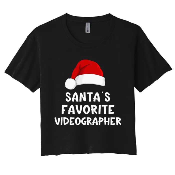 Christmas Santa's Favorite Videographer Xmas Pajama Women's Crop Top Tee