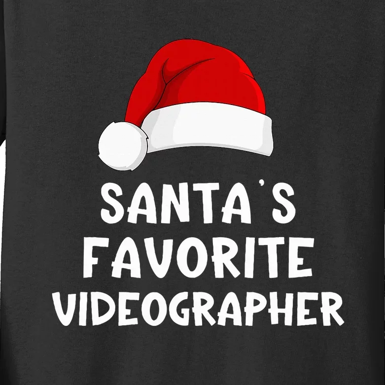 Christmas Santa's Favorite Videographer Xmas Pajama Kids Long Sleeve Shirt