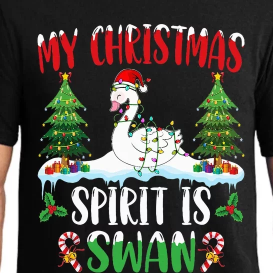 Christmas Swan Festive Holiday Spirit with Santa Hat Pajama Set