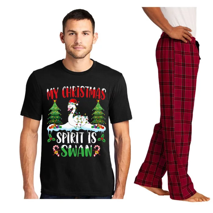 Christmas Swan Festive Holiday Spirit with Santa Hat Pajama Set