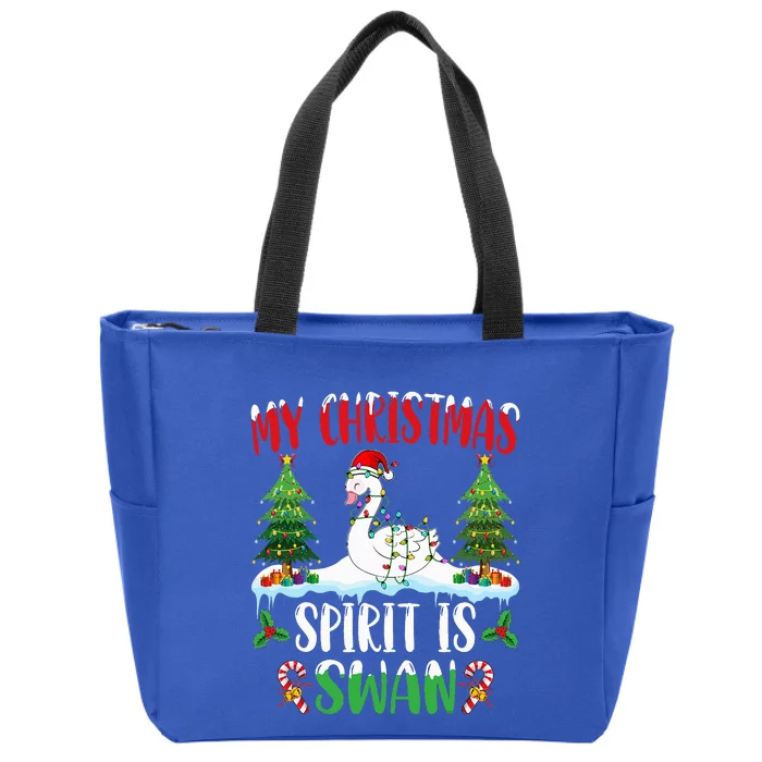 Christmas Swan Festive Holiday Spirit with Santa Hat Zip Tote Bag