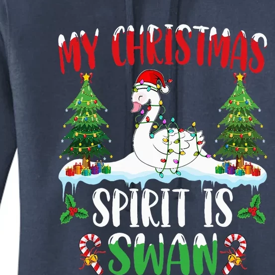 Christmas Swan Festive Holiday Spirit with Santa Hat Women's Pullover Hoodie