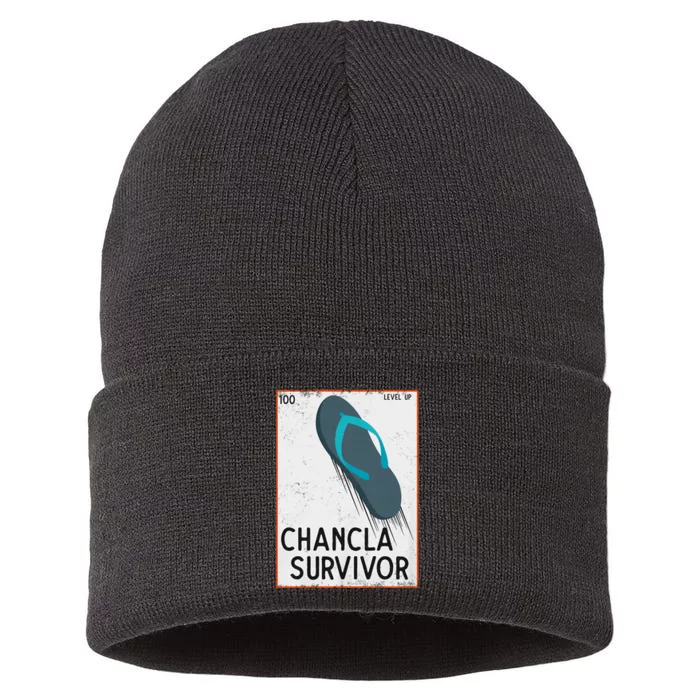 Chancla Survivor Funny Spanish Joke Sustainable Knit Beanie