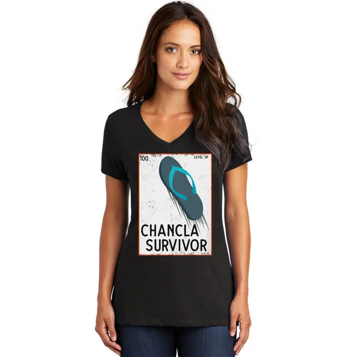 Chancla Survivor Funny Spanish Joke Women's V-Neck T-Shirt