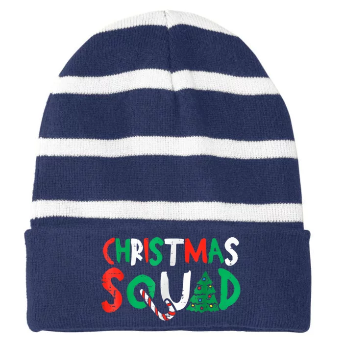 Christmas Squad Family Group Matching Shirts Funny Santa Elf Striped Beanie with Solid Band