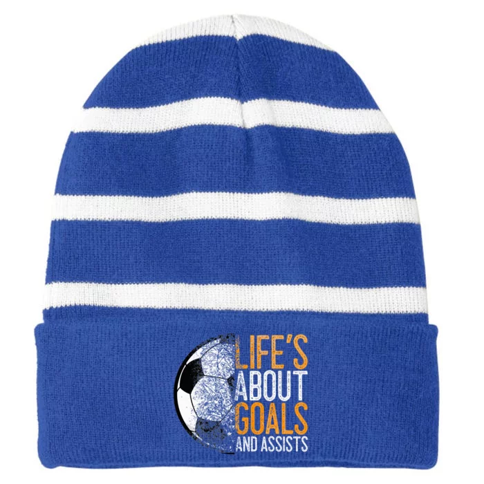 Cool Soccer For Soccer Lovers Player Football Goal Striped Beanie with Solid Band