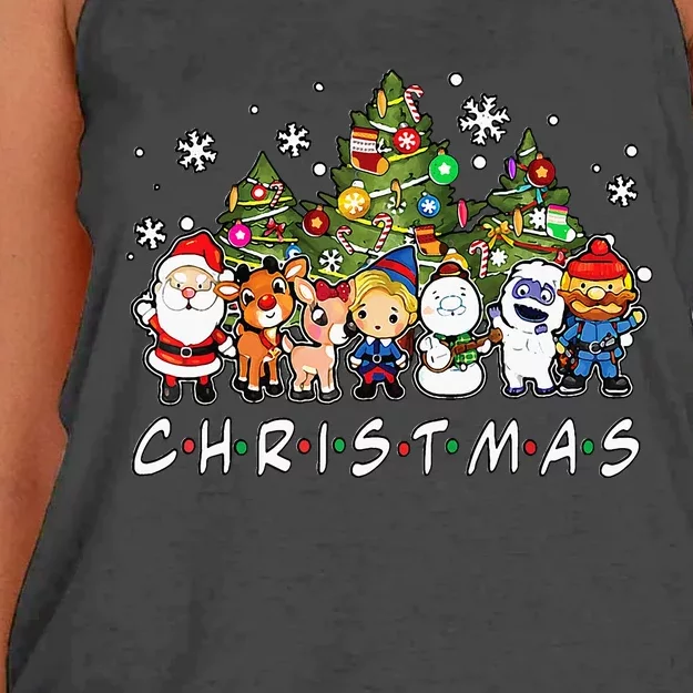 Christmas Santa Friends Reindeer Snowman Family Xmas Holiday Women's Knotted Racerback Tank