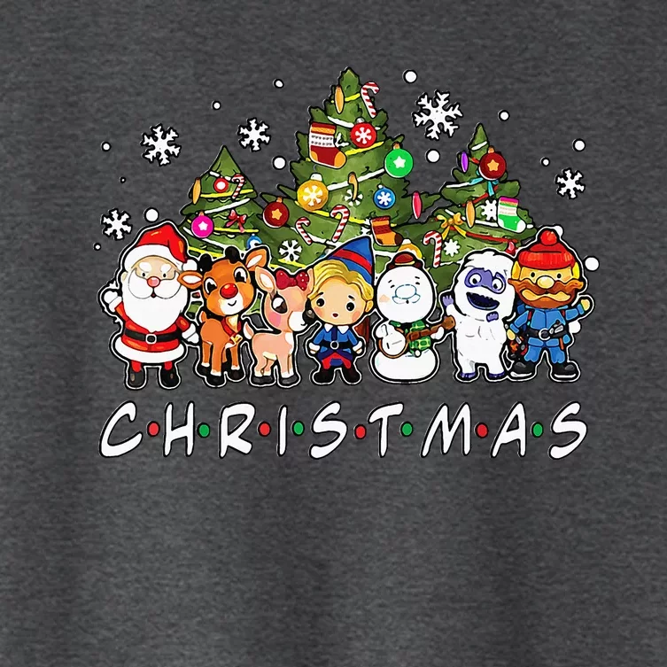 Christmas Santa Friends Reindeer Snowman Family Xmas Holiday Women's Crop Top Tee