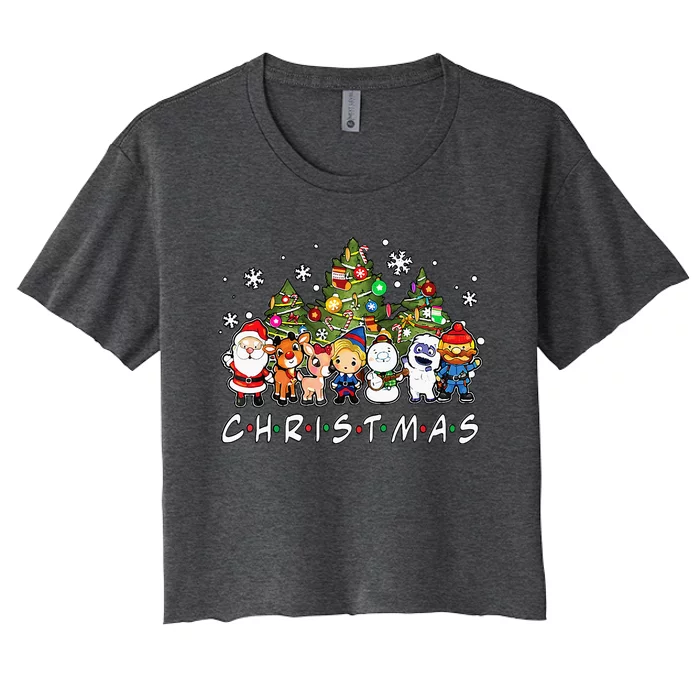 Christmas Santa Friends Reindeer Snowman Family Xmas Holiday Women's Crop Top Tee