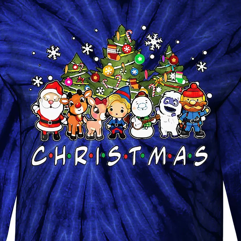 Christmas Santa Friends Reindeer Snowman Family Xmas Holiday Tie-Dye Long Sleeve Shirt