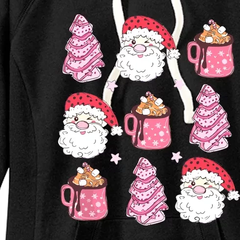 Cute Santa Face Pink Christmas Tree Cake Hot Cocoa Costume Gift Women's Fleece Hoodie