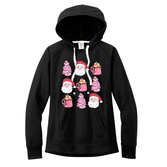 Cute Santa Face Pink Christmas Tree Cake Hot Cocoa Costume Gift Women's Fleece Hoodie