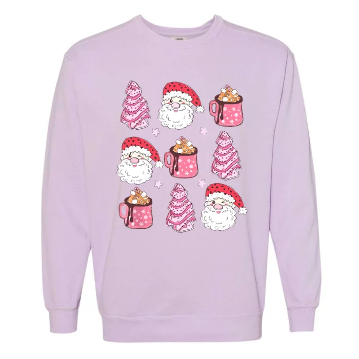 Cute Santa Face Pink Christmas Tree Cake Hot Cocoa Costume Gift Garment-Dyed Sweatshirt