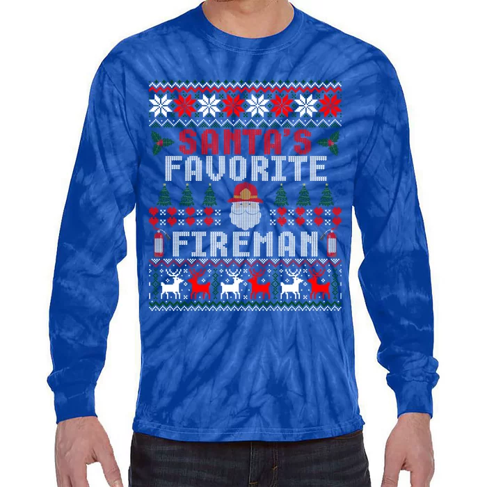 Christmas Santas Favorite Fire Firefighter Ugly Sweater Cute Gift Tie-Dye Long Sleeve Shirt