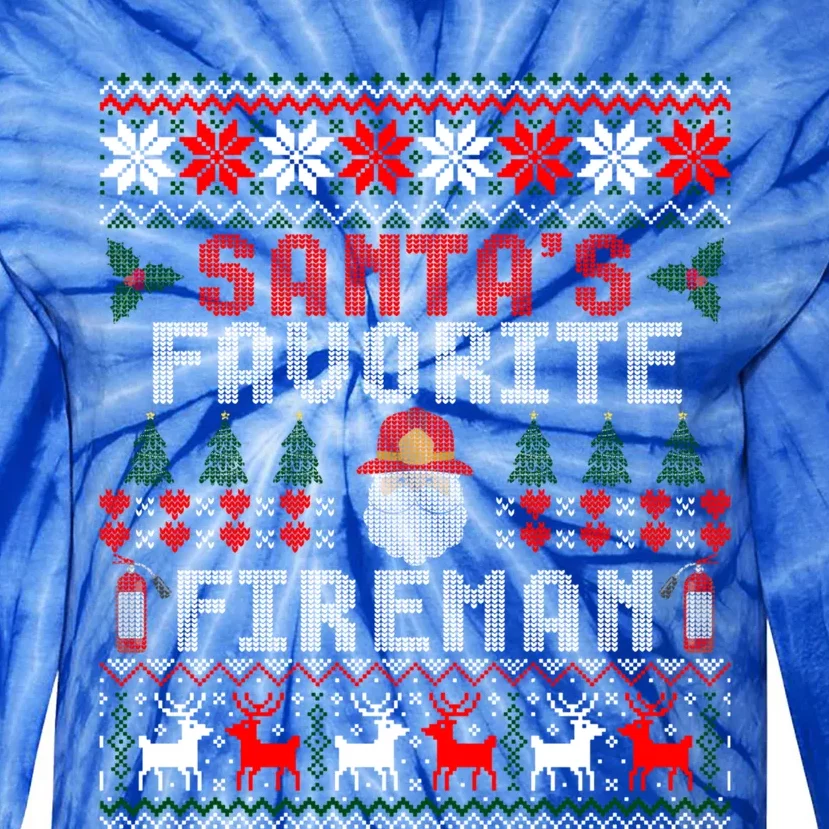 Christmas Santas Favorite Fire Firefighter Ugly Sweater Cute Gift Tie-Dye Long Sleeve Shirt