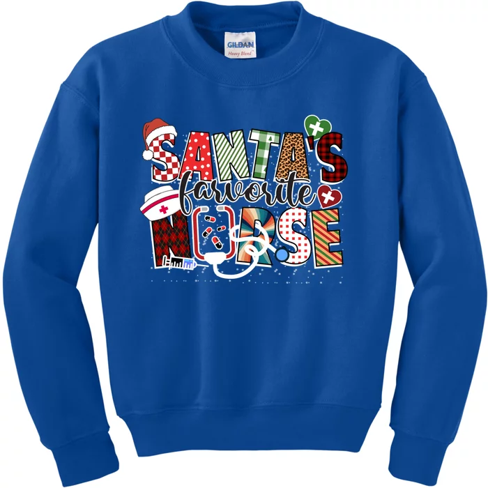 Christmas SantaS Favorite Nurse Leopard Plaid Pajama Gift Kids Sweatshirt