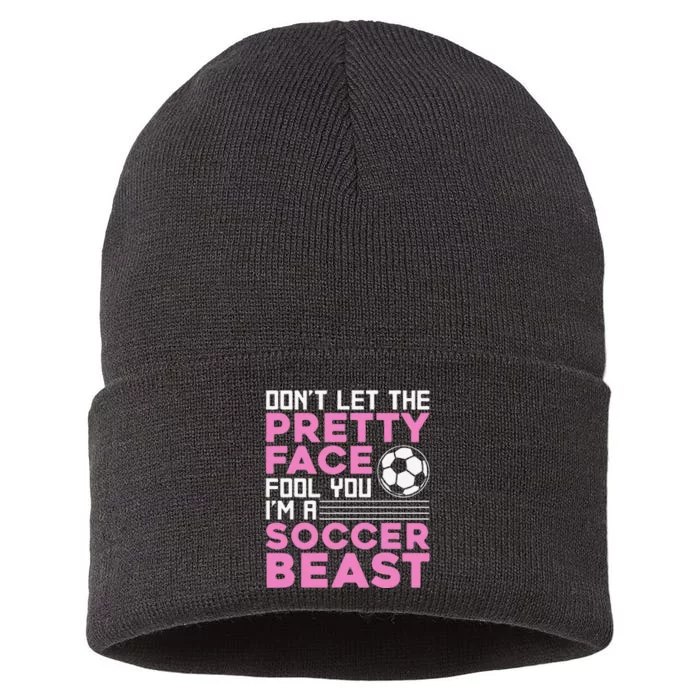 Cool Soccer For  Teen Girls Soccer Lover Player Sports Sustainable Knit Beanie