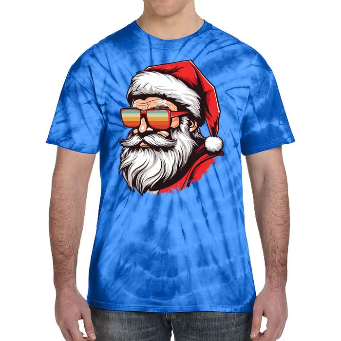 Christmas Santa Face Retro Sunglasses Xmas Gift Tie-Dye T-Shirt