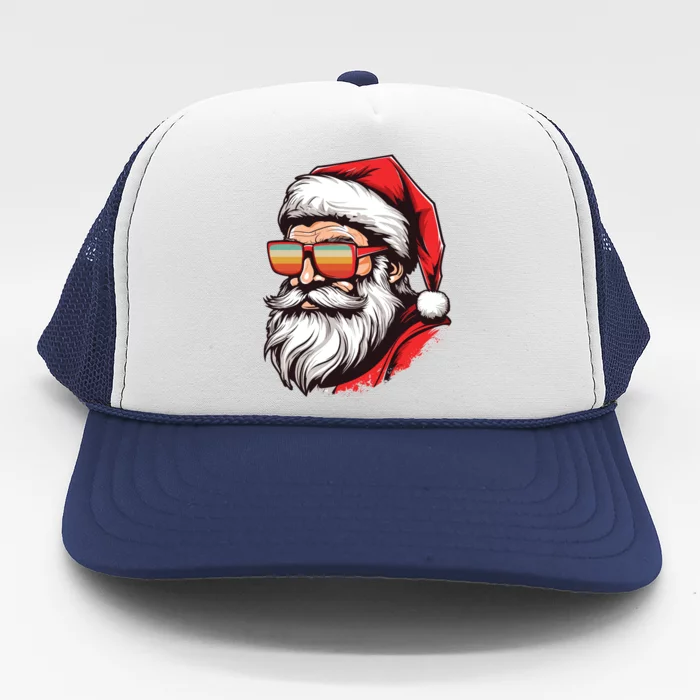 Christmas Santa Face Retro Sunglasses Xmas Gift Trucker Hat