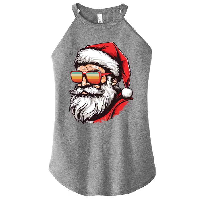 Christmas Santa Face Retro Sunglasses Xmas Gift Women’s Perfect Tri Rocker Tank