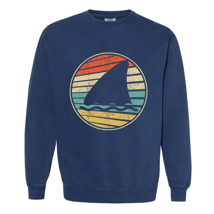 Cute Shark Fin Graphic Retro Vintage 70s 80s Shark Lover Fun Garment-Dyed Sweatshirt