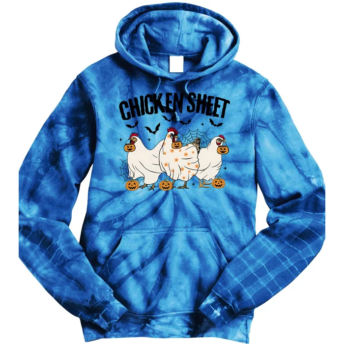 Chicken Sheet Funny Ghoul Ghost Halloween Tie Dye Hoodie