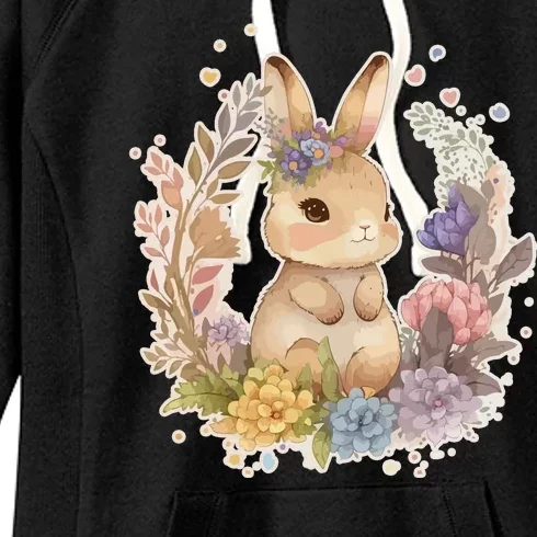 Cute Springtime Floral Baby Bunny Rabbit Women's Fleece Hoodie