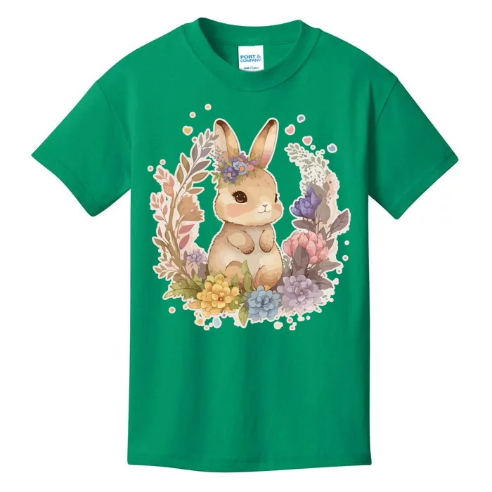 Cute Springtime Floral Baby Bunny Rabbit Kids T-Shirt