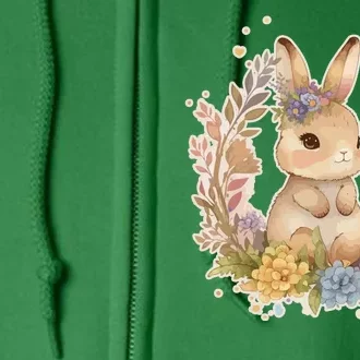 Cute Springtime Floral Baby Bunny Rabbit Full Zip Hoodie