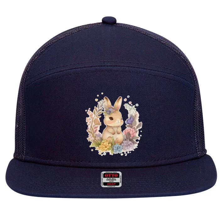 Cute Springtime Floral Baby Bunny Rabbit 7 Panel Mesh Trucker Snapback Hat