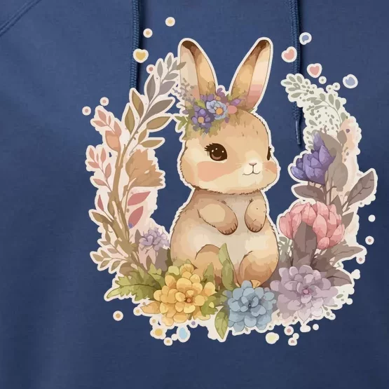 Cute Springtime Floral Baby Bunny Rabbit Performance Fleece Hoodie