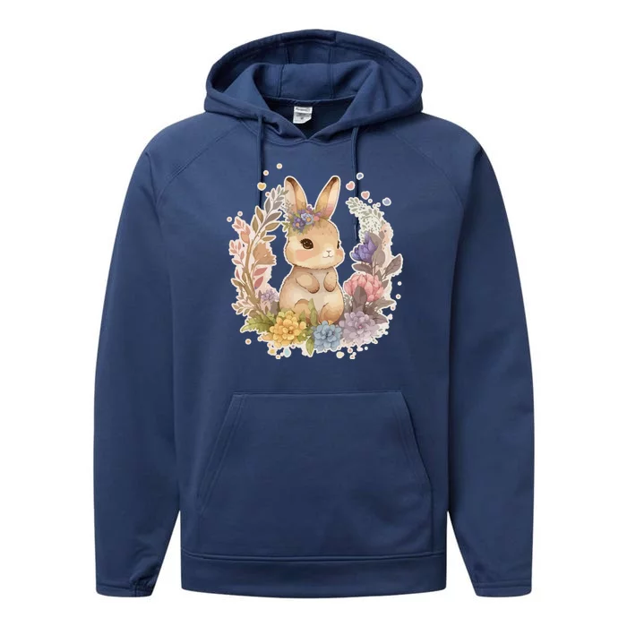 Cute Springtime Floral Baby Bunny Rabbit Performance Fleece Hoodie