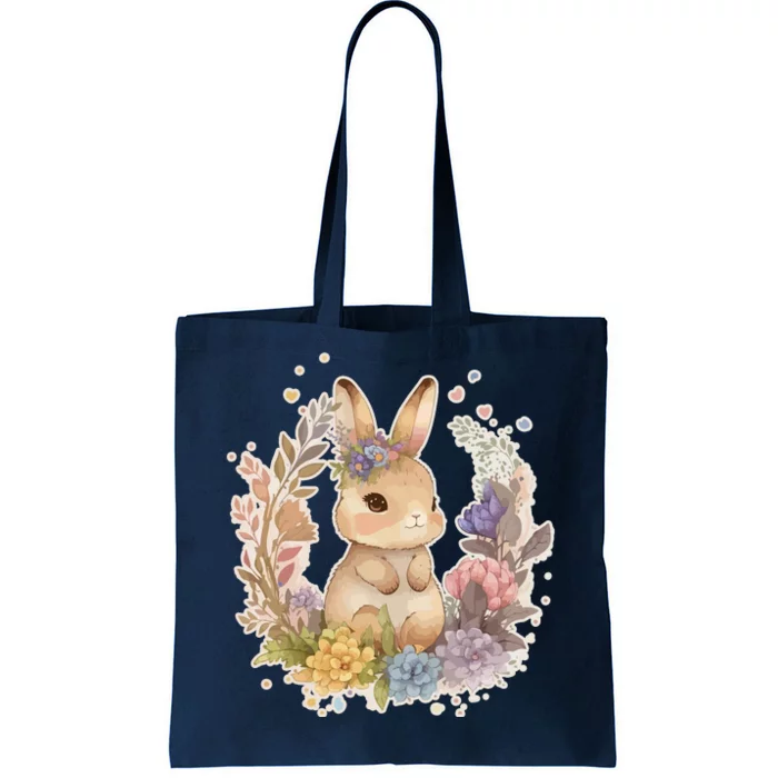 Cute Springtime Floral Baby Bunny Rabbit Tote Bag