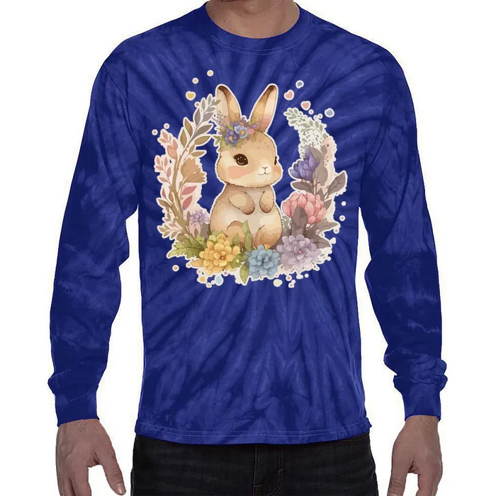 Cute Springtime Floral Baby Bunny Rabbit Tie-Dye Long Sleeve Shirt