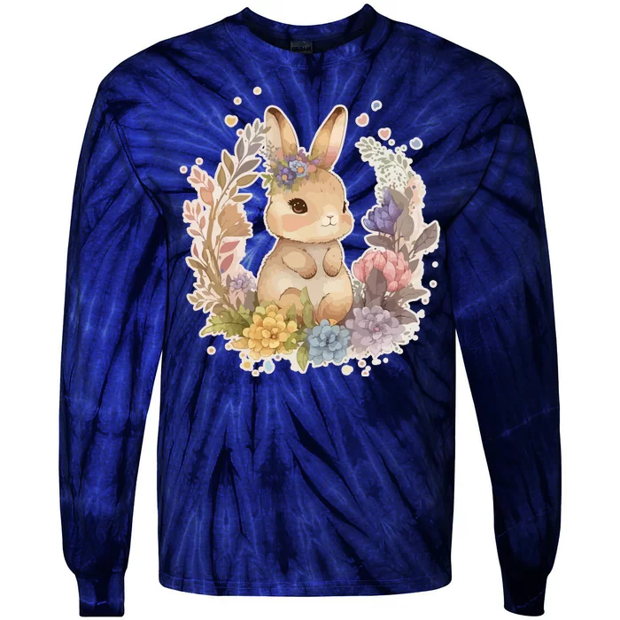 Cute Springtime Floral Baby Bunny Rabbit Tie-Dye Long Sleeve Shirt