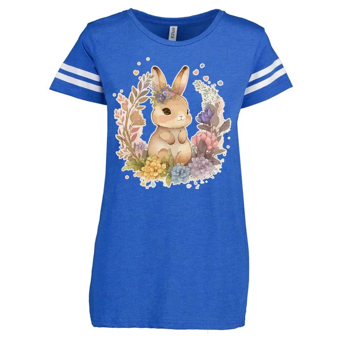 Cute Springtime Floral Baby Bunny Rabbit Enza Ladies Jersey Football T-Shirt