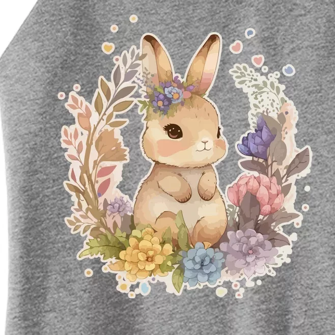 Cute Springtime Floral Baby Bunny Rabbit Women’s Perfect Tri Rocker Tank