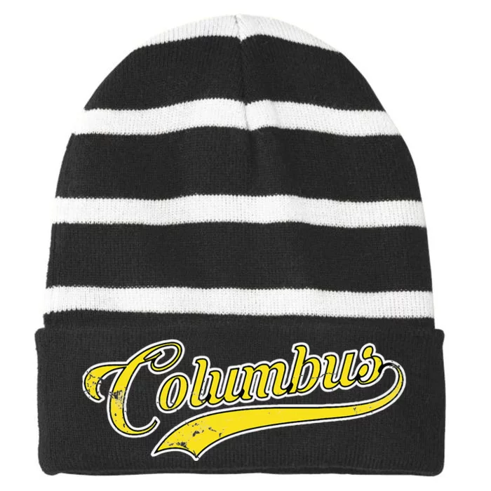 Columbus Soccer Fan Vintage Striped Beanie with Solid Band