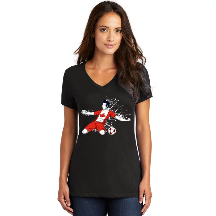 Canada Soccer Fans Jersey Canadian Flag Football Lovers Art Women's V-Neck T-Shirt